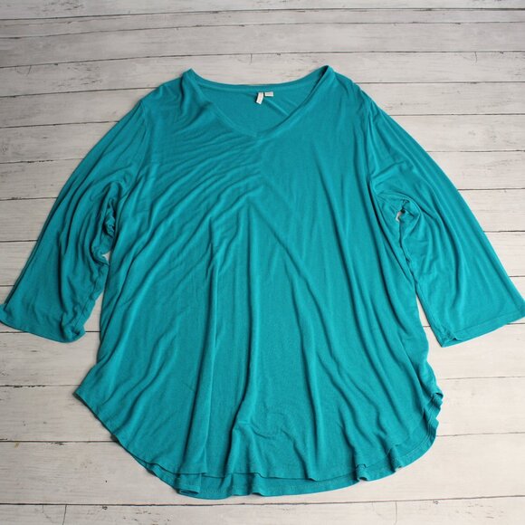 Cato Women's Tunic Top Plus Size 22W 24W 3X Solid Blue V Neck 3/4 Sleeve - Picture 1 of 6